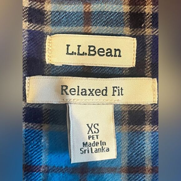 L.L.Bean blue flannel zip up jacket with hoodie Size XS Blue and Brown - Picture 4 of 10